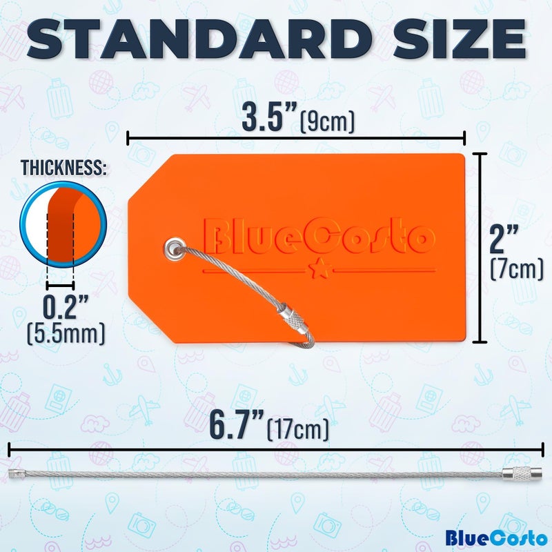 BlueCosto - Luggage Tags - Large, Orange, 5 PK - PVC Suitcase Tags w/Privacy Cover & Stainless Steel Wire Loops - Personalized Baggage Identifiers for Travel - Backpack Name Labels - Image 3